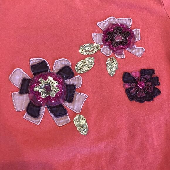 Gap Kids Salmon Long Sleeved Tee with Sequins and Flowers, Girls 8 - Picture 2 of 6